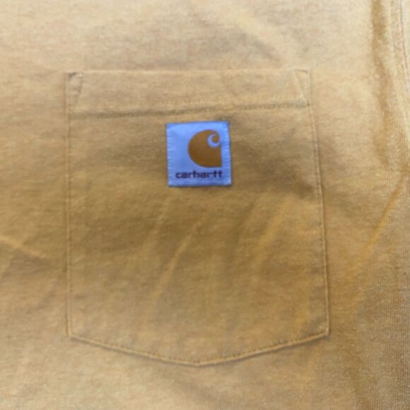 Carhartt Mens Long-Sleeve Logo Pocket Tee Small Mustard Yellow Sleeve Spell Out - Picture 7 of 13